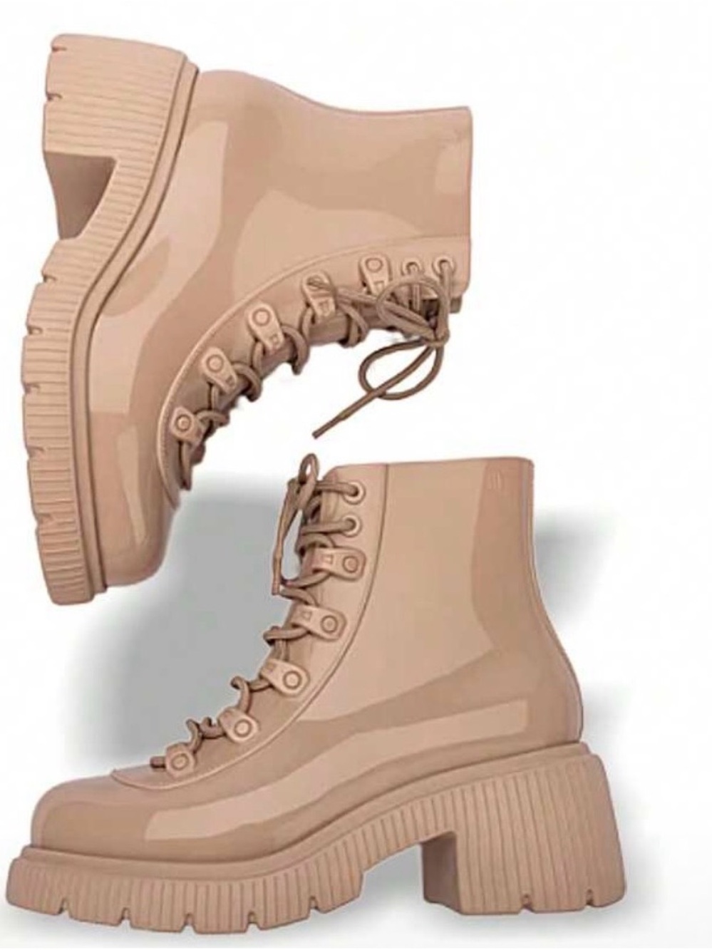 Melissa Beige Lace-Up Chunky Platform Jelly Boots Brand New
